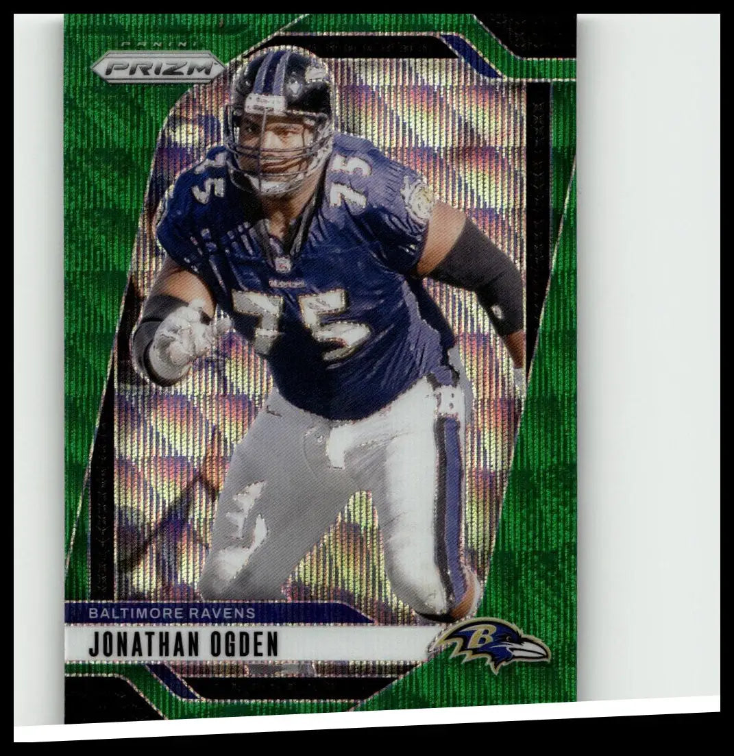 Green and silver panini prizm 2024 football trading card featuring jonathan ogden in baltimore ravens uniform