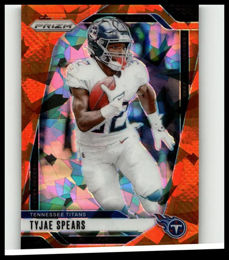 Orange and multicolored geometric-patterned 2024 panini prizm tyjae spears orange ice trading card in white uniform