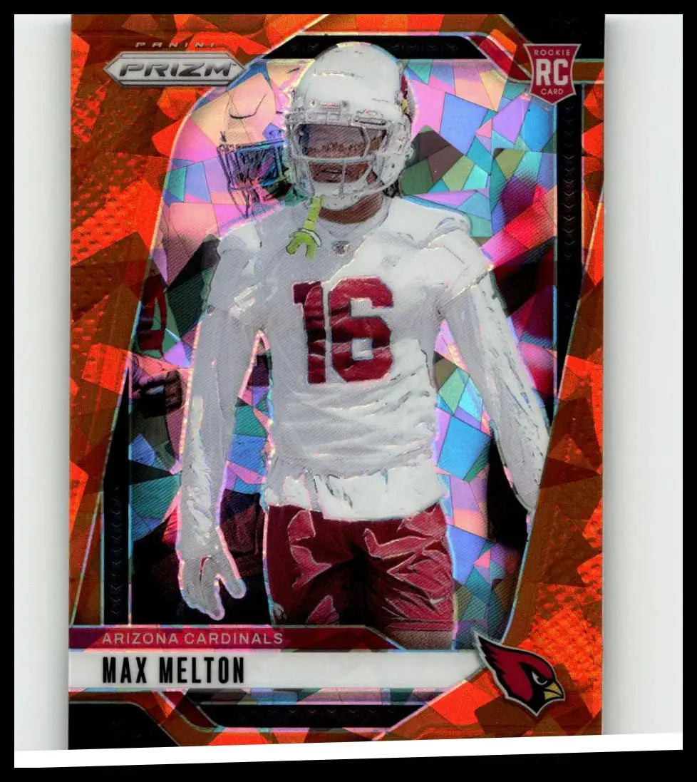 2024 panini prizm 376 max melton orange ice football card showing max melton in white jersey number 16 and maroon pants