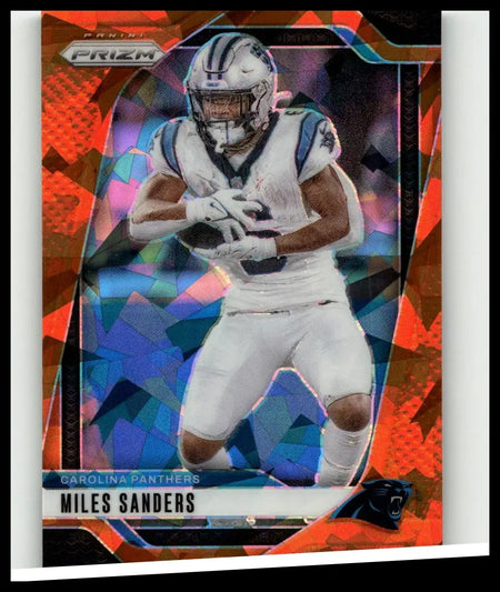 This 2024 Panini Prizm #38 miles sanders orange ice card features vibrant geometric design and miles sanders in panthers uniform