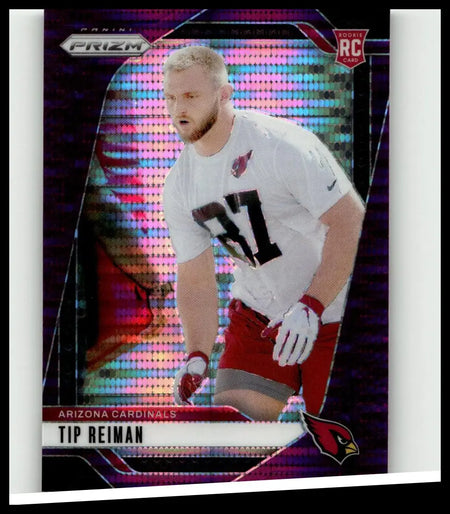 This is a 2024 Panini Prizm rookie rc trading card featuring Tip Reiman in his Arizona Cardinals purple pulsar uniform