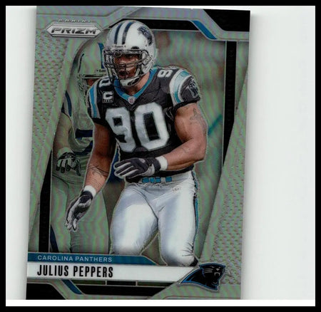 Silver and black panini prizm football trading card featuring julius peppers in number 90 jersey 2024 silver