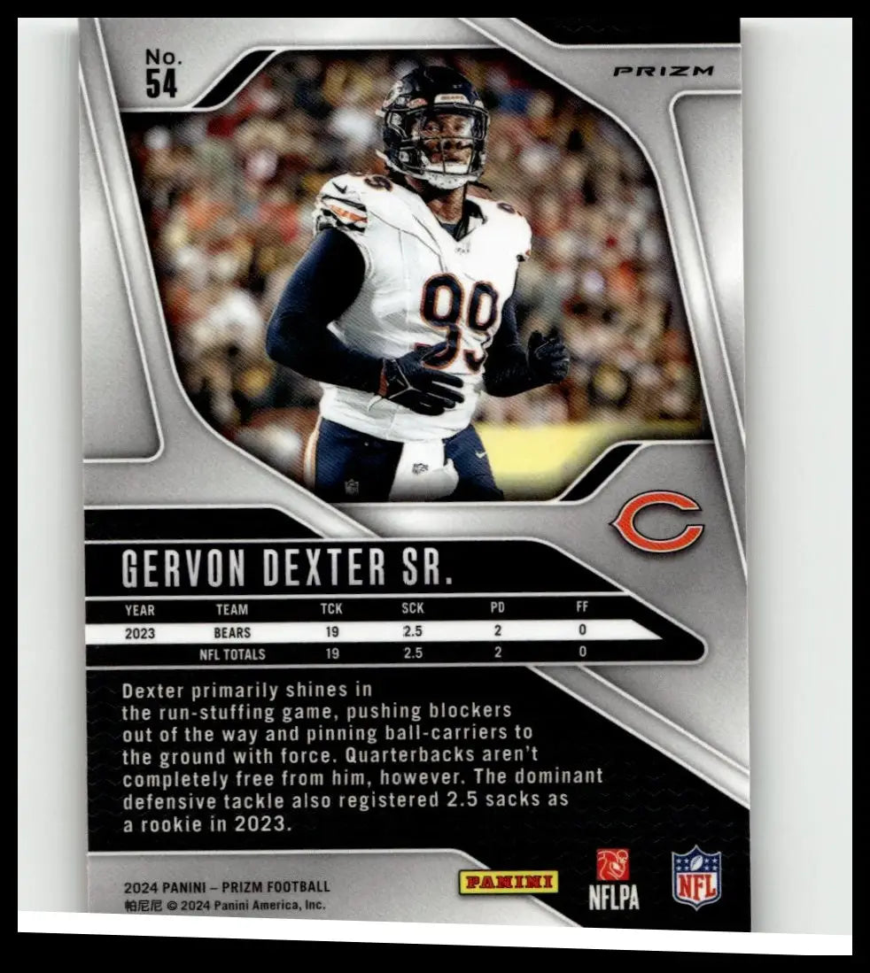 Silver and black panini prizm football trading card featuring gervon dexter sr orange ice 2024 #54
