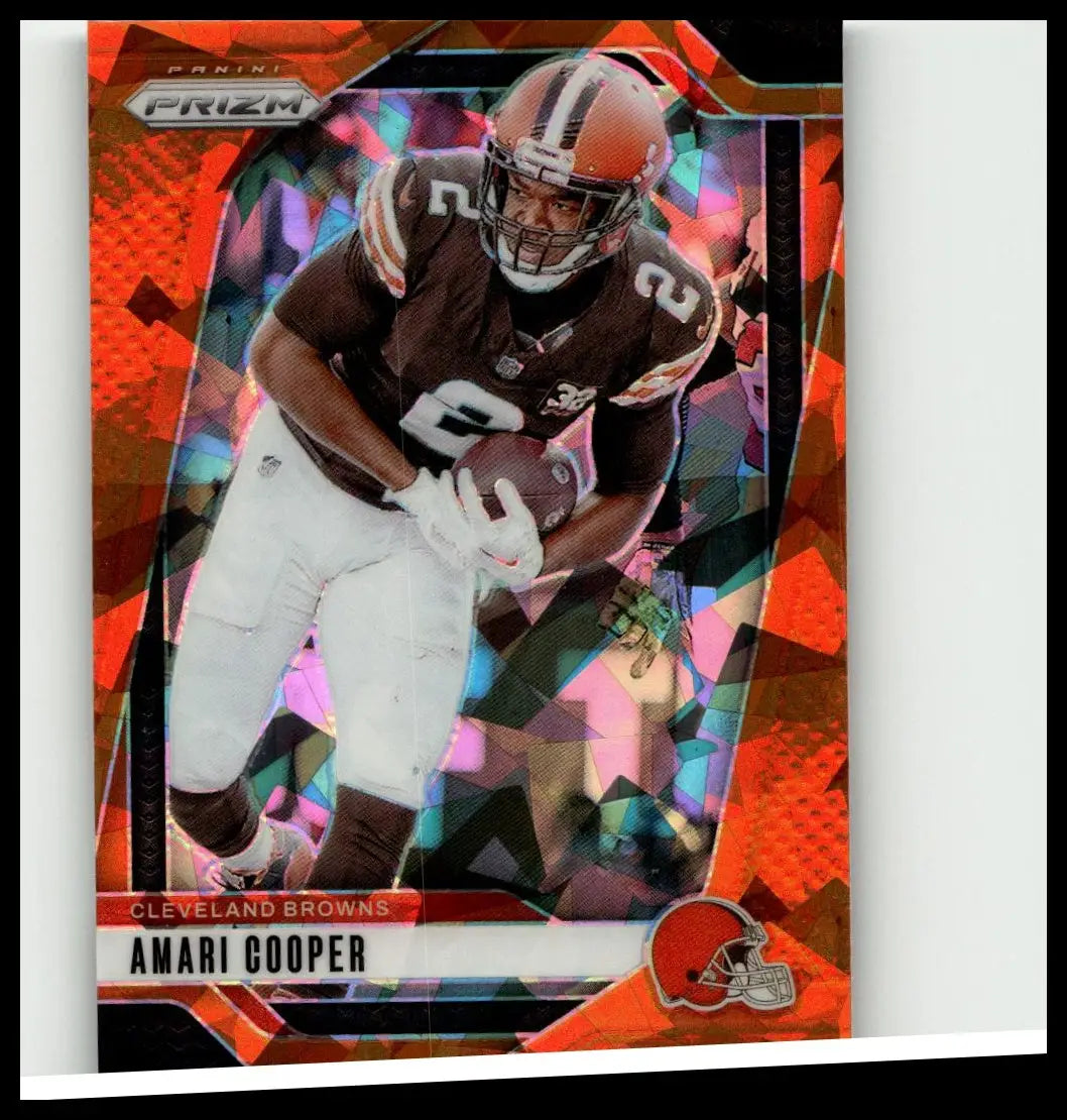 Orange and brown cleveland browns football card featuring amari cooper in black jersey titled 2024 panini prizm #66 amari cooper orange ice