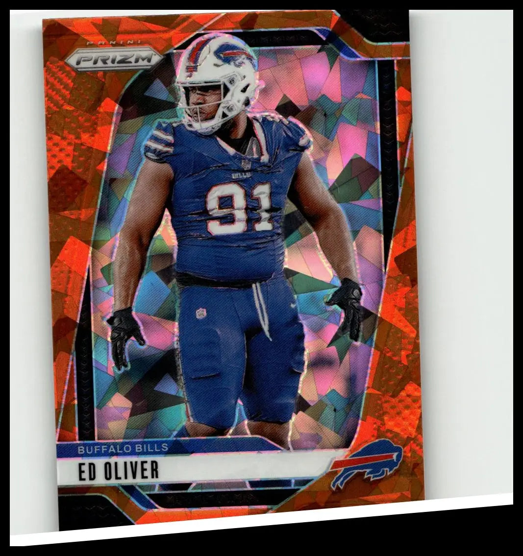 2024 panini prizm orange ice card featuring ed oliver in blue jersey and helmet with geometric pattern for toys and games