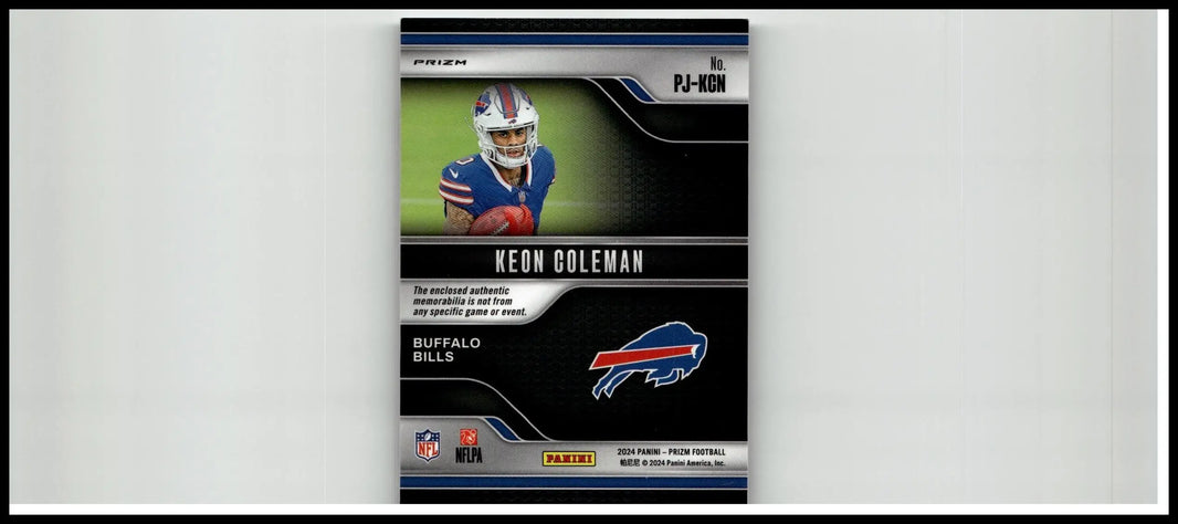 Blue and black buffalo bills keon coleman premier trading card from 2024 panini prizm coleman premier jerseys series