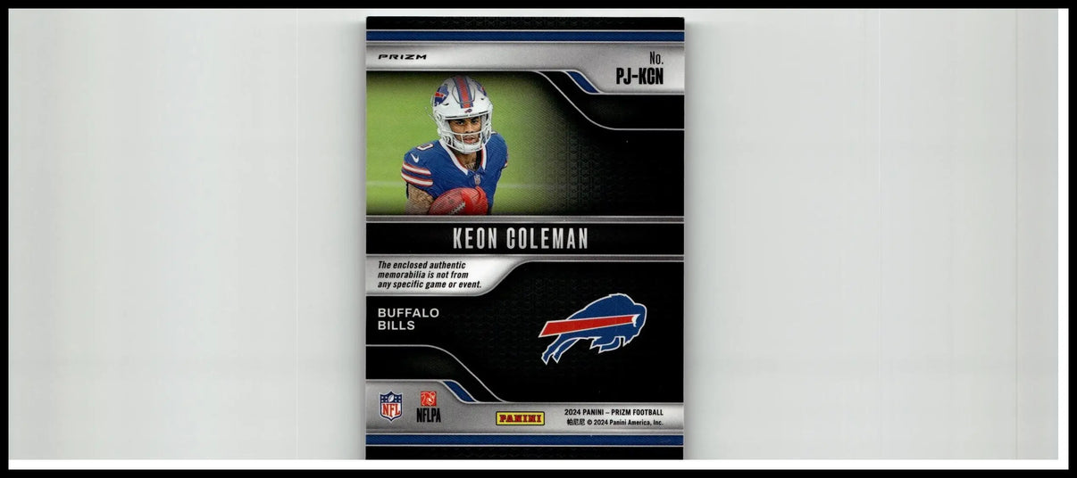 Blue and black buffalo bills keon coleman premier trading card from 2024 panini prizm coleman premier jerseys series