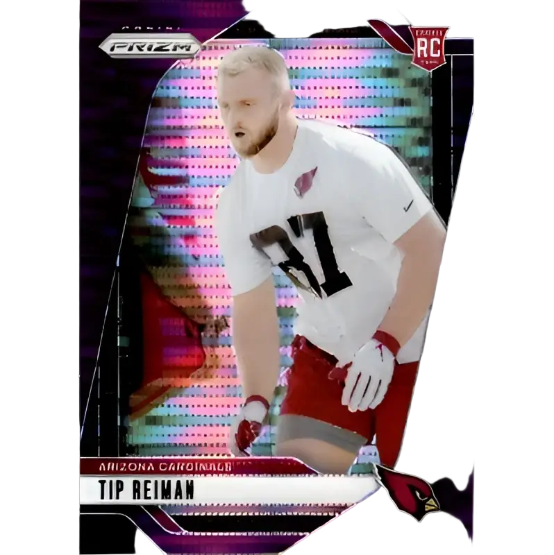 This is a panini prizm arizona cardinals rookie card featuring tip reiman in his white and red uniform with the number 71.