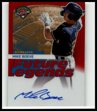 Blue and black 2024 panini prospect edition baseball card featuring mike boeve future legends signings in blue ink