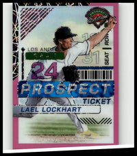 A 2024 panini prospect edition baseball card featuring lael lockhart in white uniform with pink velocity holo design