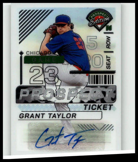 2024 panini prospect edition #56 grant taylor silver signatures baseball card featuring grant taylor in blue jersey and cap
