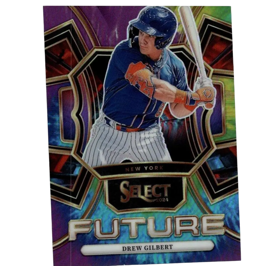 2024 panini select drew gilbert select future baseball card with holographic tie-dye prizms and gold accents limited to 25