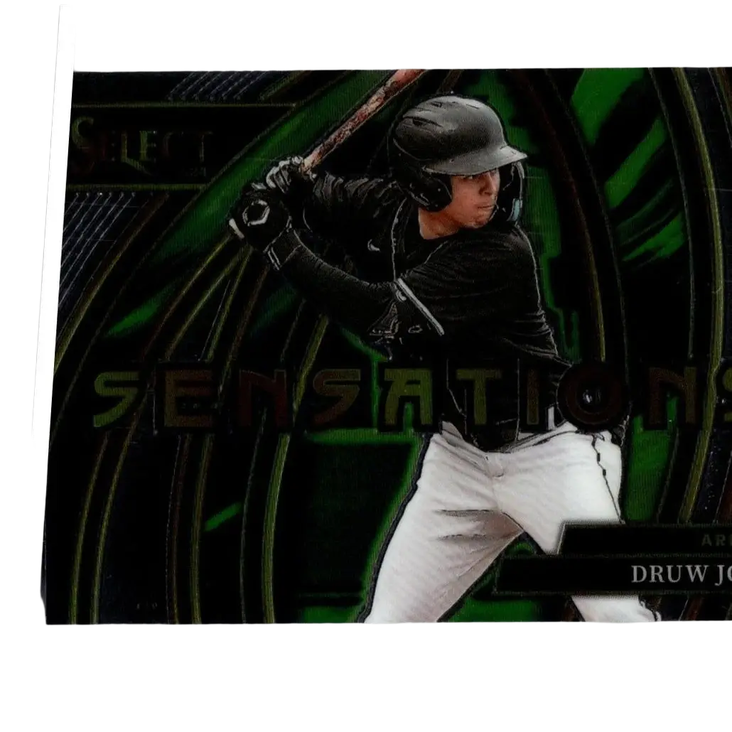 2024 panini select #16 druw jones sensations baseball card featuring druw jones in black helmet mid-swing
