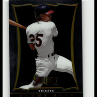 Black and gold framed baseball trading card featuring sammy sosa in a white uniform with number 25, wearing a blue helmet.