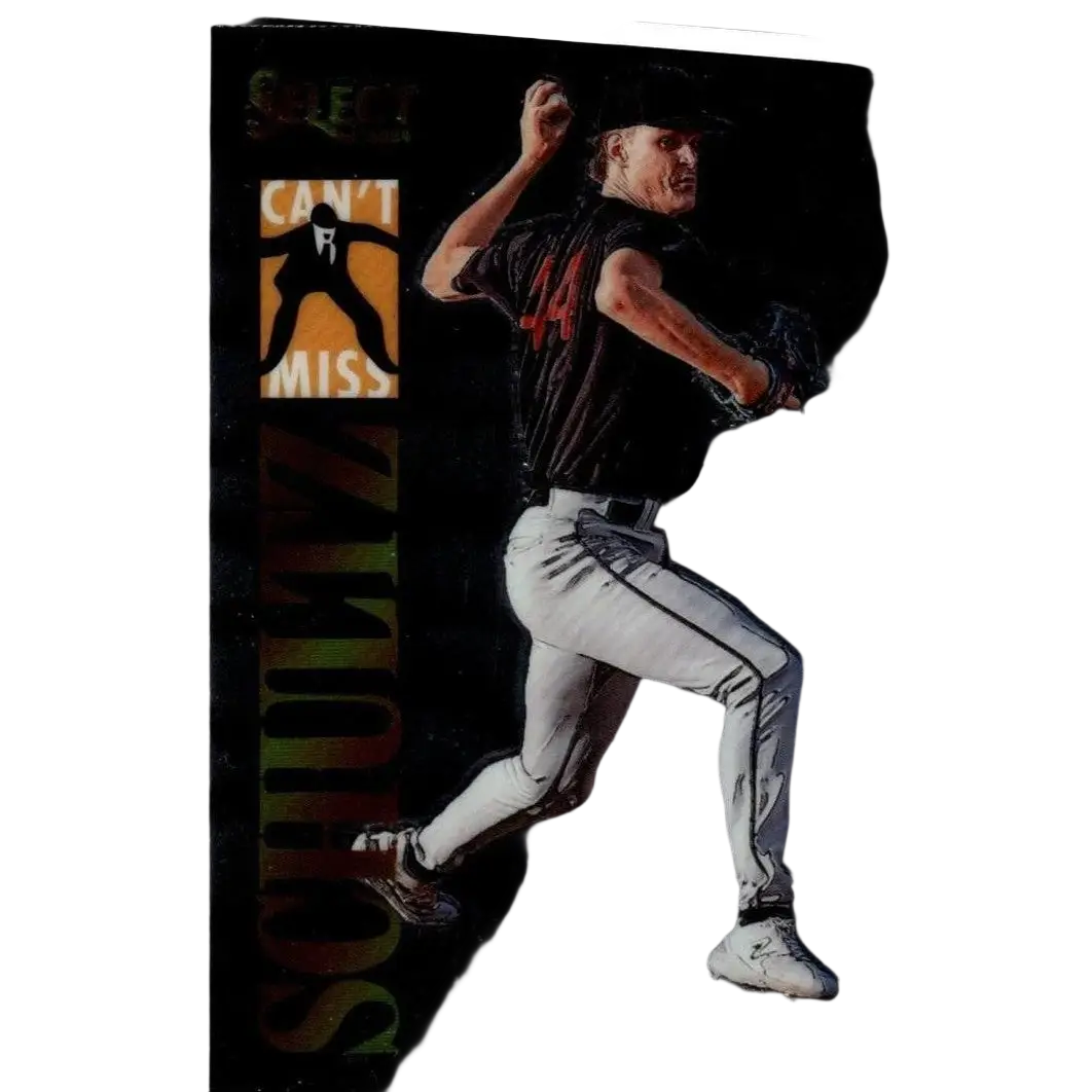 Black and white baseball trading card of noah schultz pitching from 2024 panini select action and toy figures series