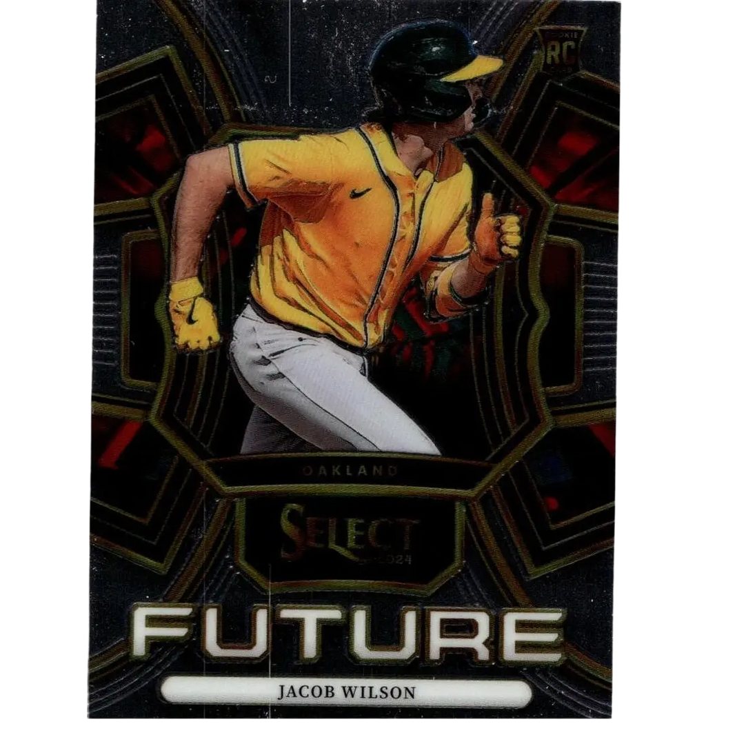 Black and gold 2024 panini select #25 jacob wilson select future baseball card featuring wilson in orange jersey