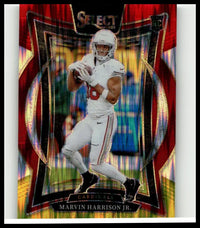 White football jersey showing the back with number 10 featuring marvin harrison panini select red prizm shock design