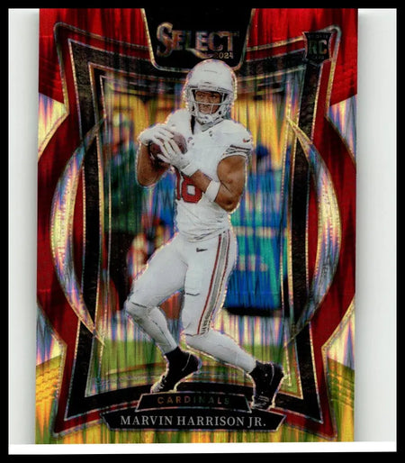White football jersey showing the back with number 10 featuring marvin harrison panini select red prizm shock design