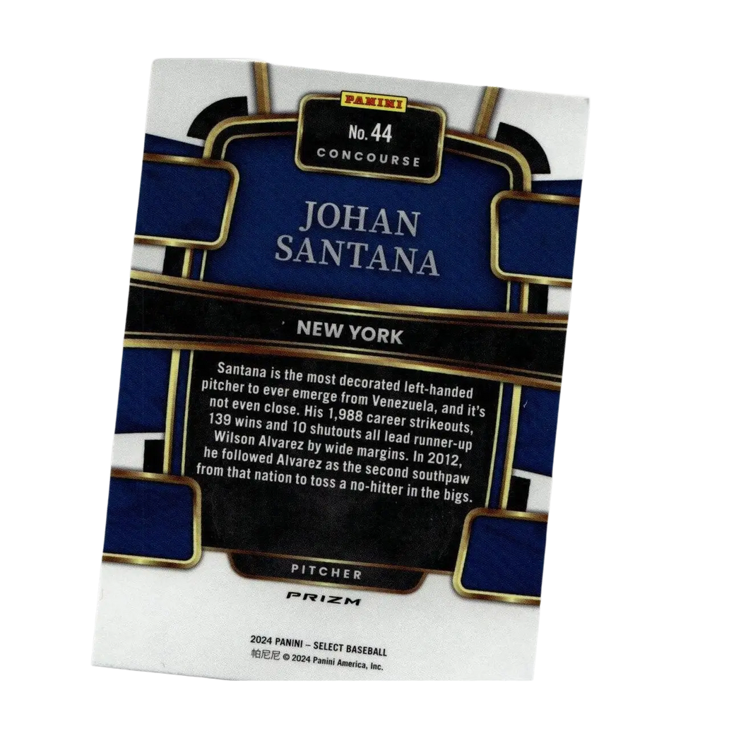 Blue and gold panini select 2024 panini select #44 johan santana red and blue prizms baseball trading card