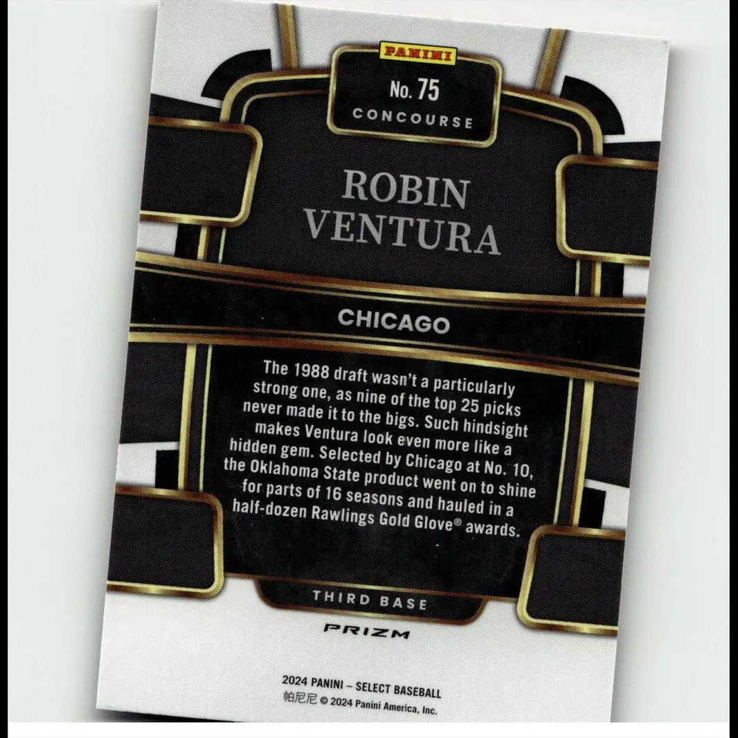 Black and gold panini concourse baseball card featuring robin ventura red with panini select blue prizms accents