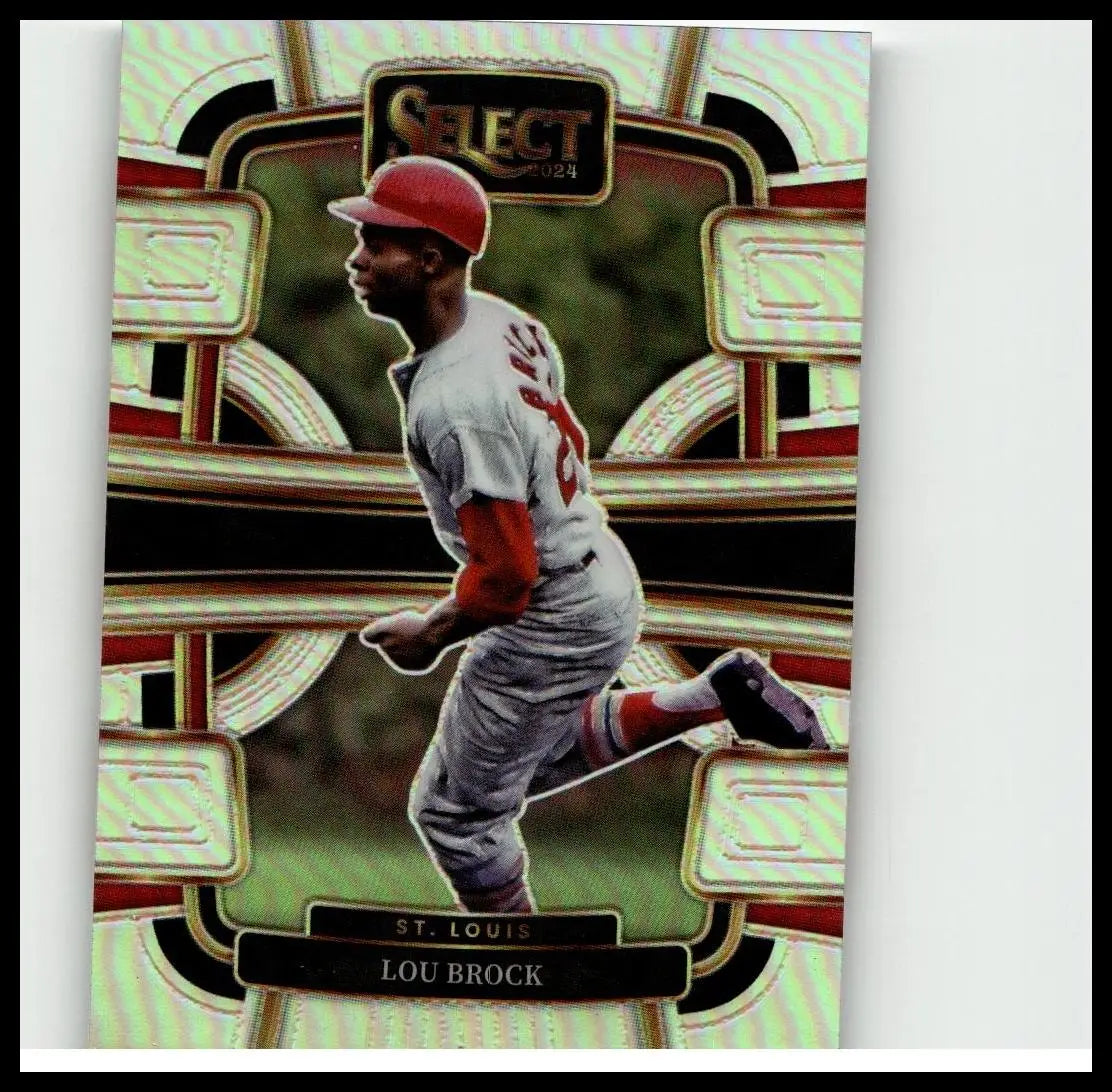 2024 panini select baseball card #85 featuring lou brock in gray and red lou brock silver prizms design