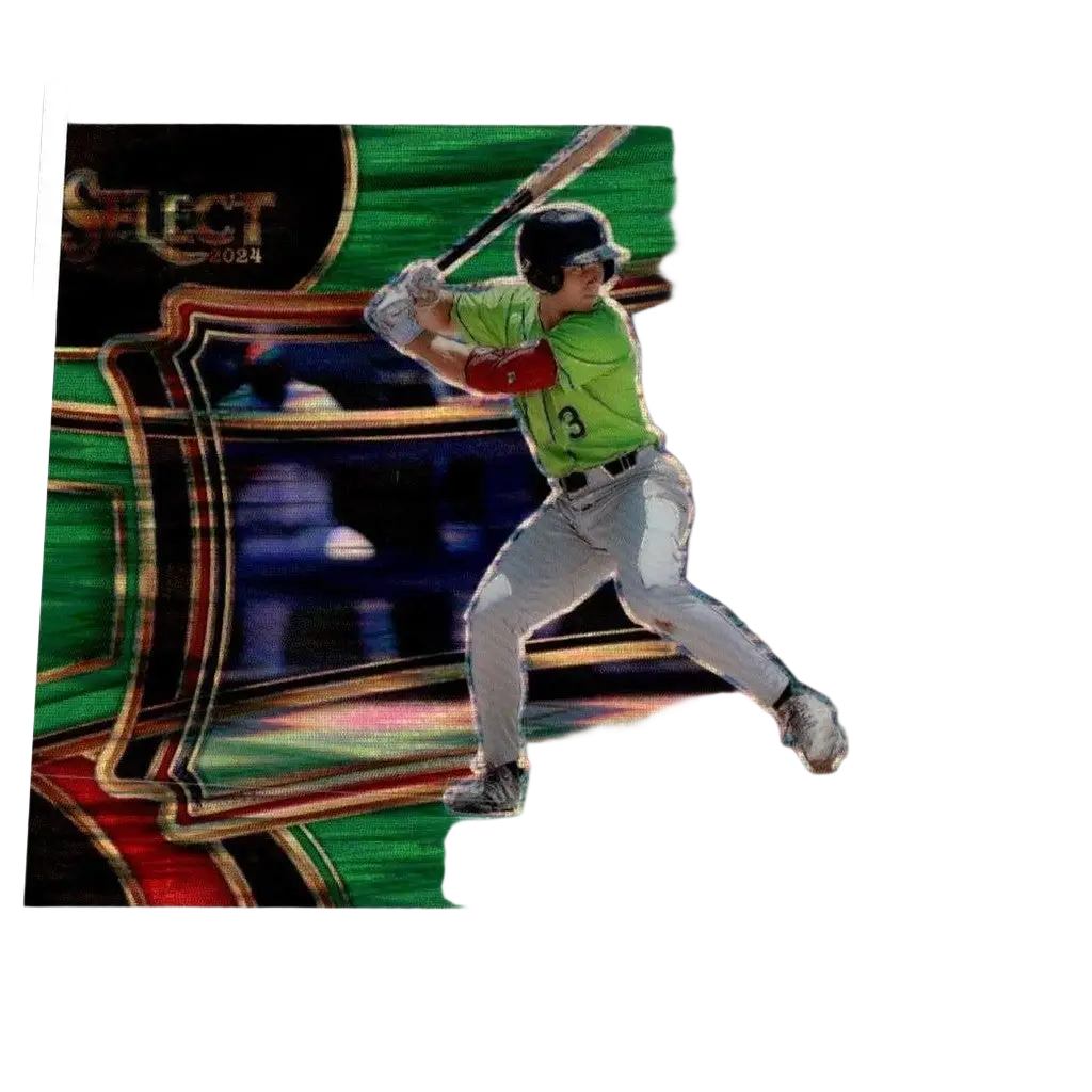 A glossy green flash prizms baseball trading card of sammy stafura in lime-green jersey number 3 from 2024 panini select