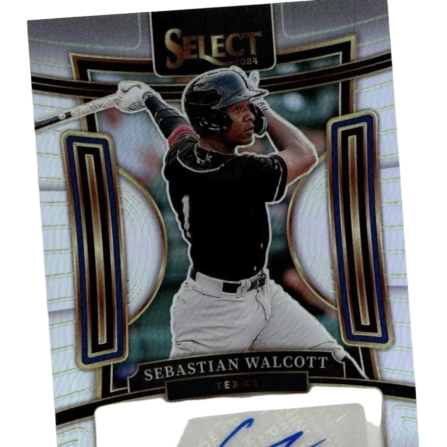 2024 panini select baseball card featuring sebastian walcott signatures silver prizm with glossy silver black and gold trim