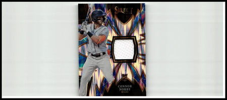 2024 panini select connor norby sparks relics baseball card with holographic design and embedded jersey swatch