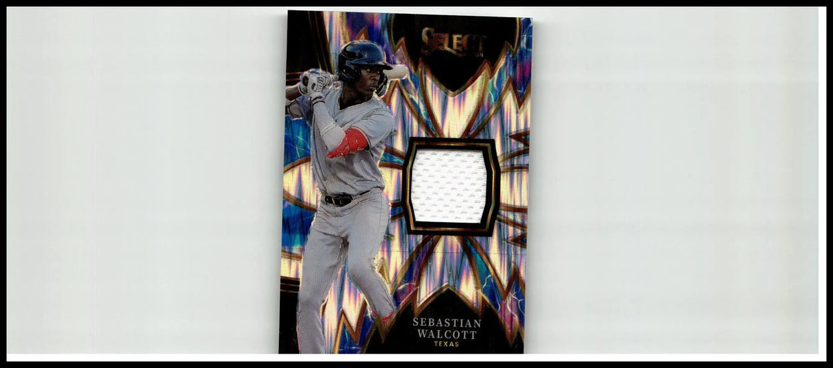 Black and silver holographic 2024 panini select sebastian walcott sparks baseball card with authentic jersey patch
