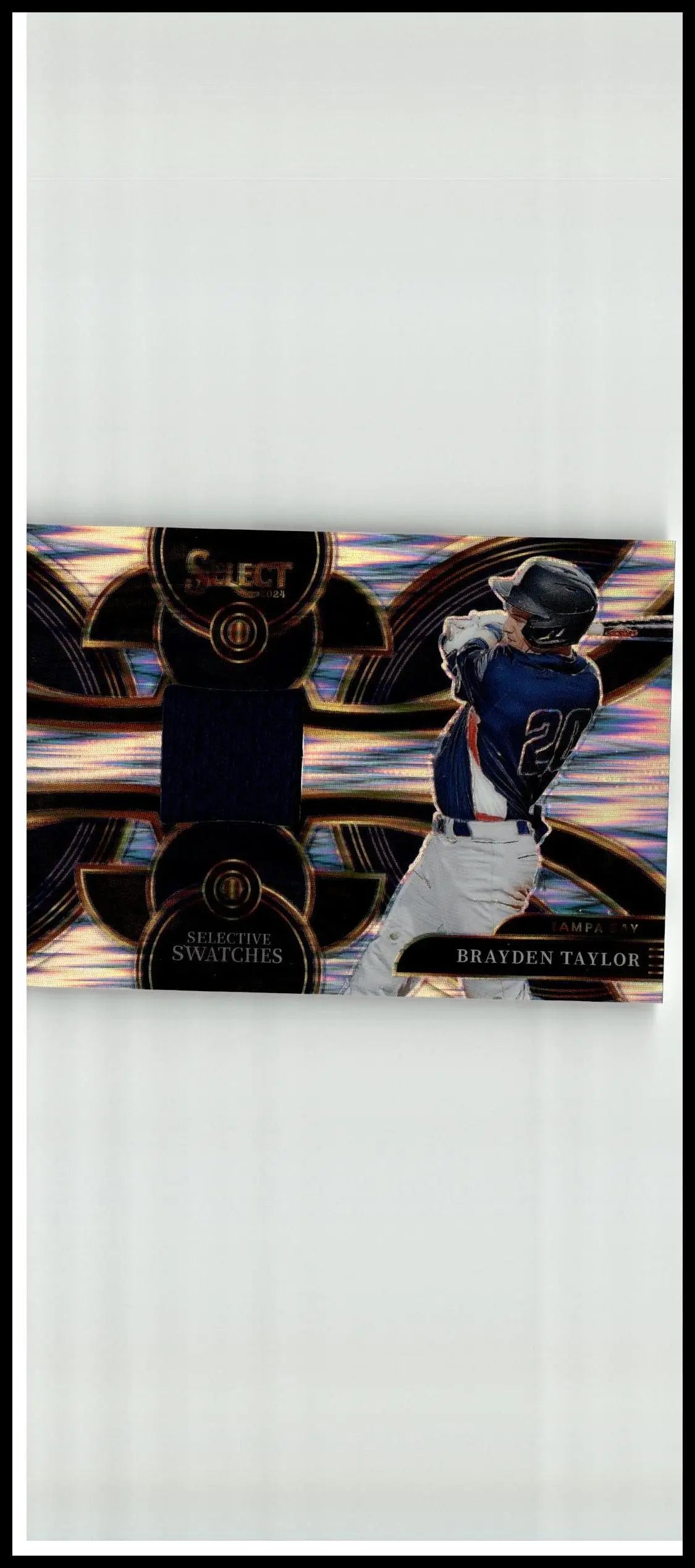 Black and gold 2024 panini select brayden taylor selective swatches baseball card featuring player in blue jersey 20
