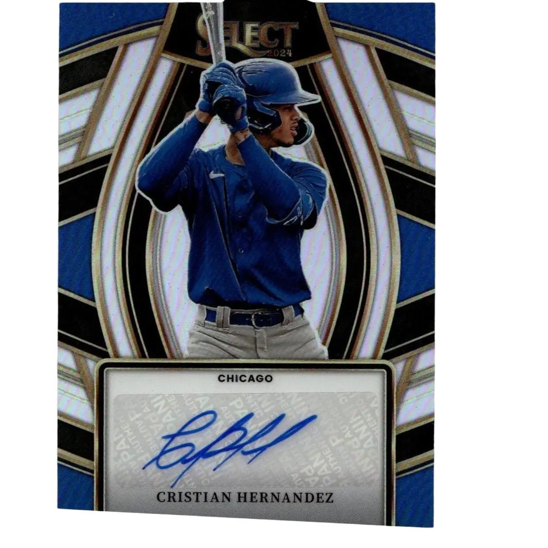 Blue baseball jersey with a white nike swoosh, worn by cristian hernandez in a chicago uniform.