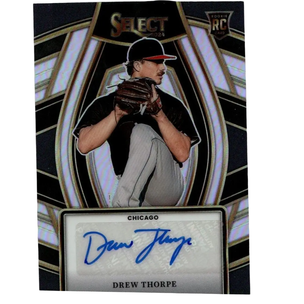 2024 panini select baseball rookie card featuring drew thorpe in chicago uniform with thorpe signature selections autograph