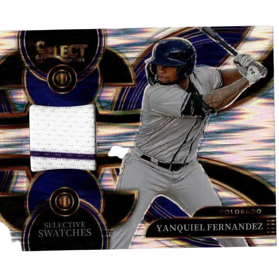 2024 panini select baseball card featuring yanquiel fernandez selective swatches with iridescent blue and white jersey inset