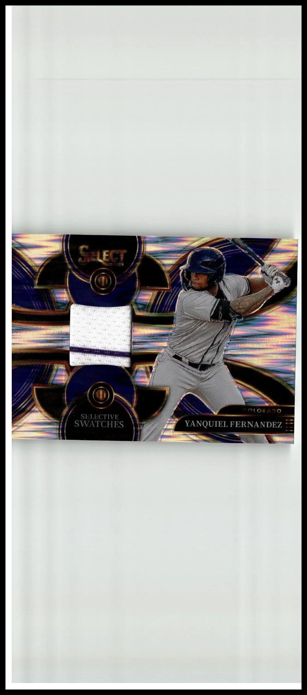 2024 panini select yanquiel fernandez selective swatches baseball card with two authentic jersey swatches blue and gold design