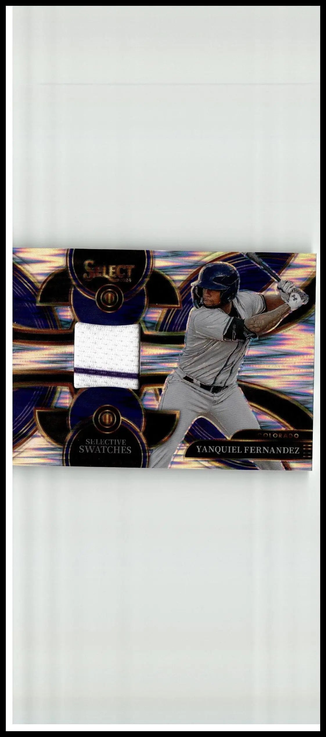 2024 panini select yanquiel fernandez selective swatches baseball card with two authentic jersey swatches blue and gold design