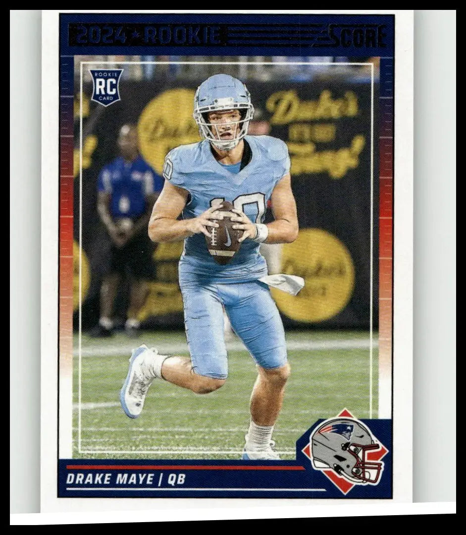 2024 score rookie football trading card featuring drake maye in a light blue uniform for toys and games collection
