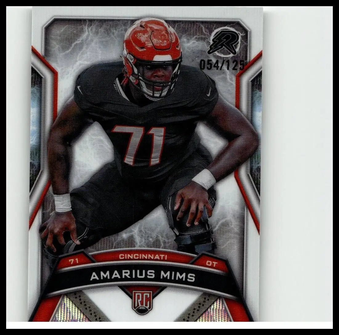 Red and black 2024 topps resurgence football trading card featuring cincinnati ot amarius mims white surge 71 jersey