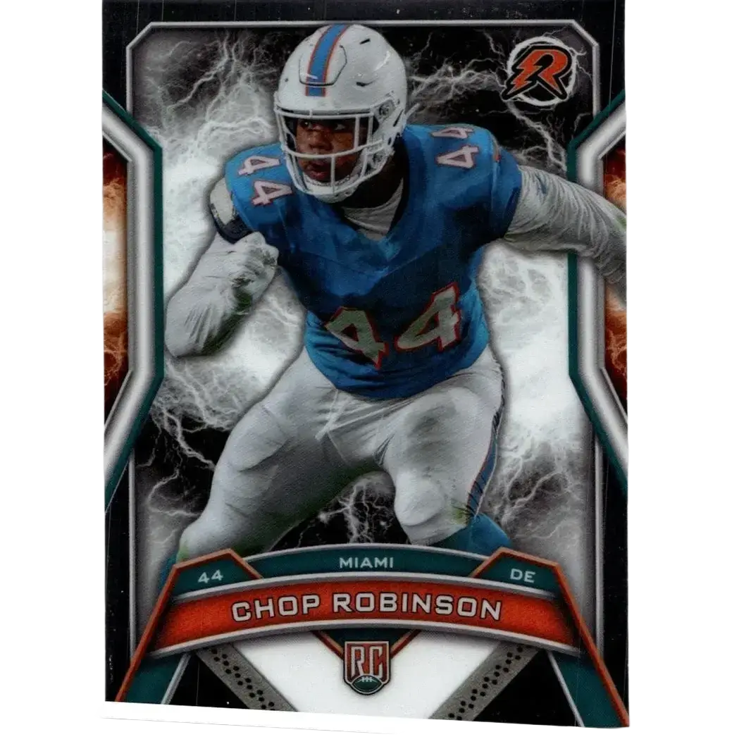 A miami dolphins football action figure of chop robinson in blue jersey number 44 from 2024 topps resurgence
