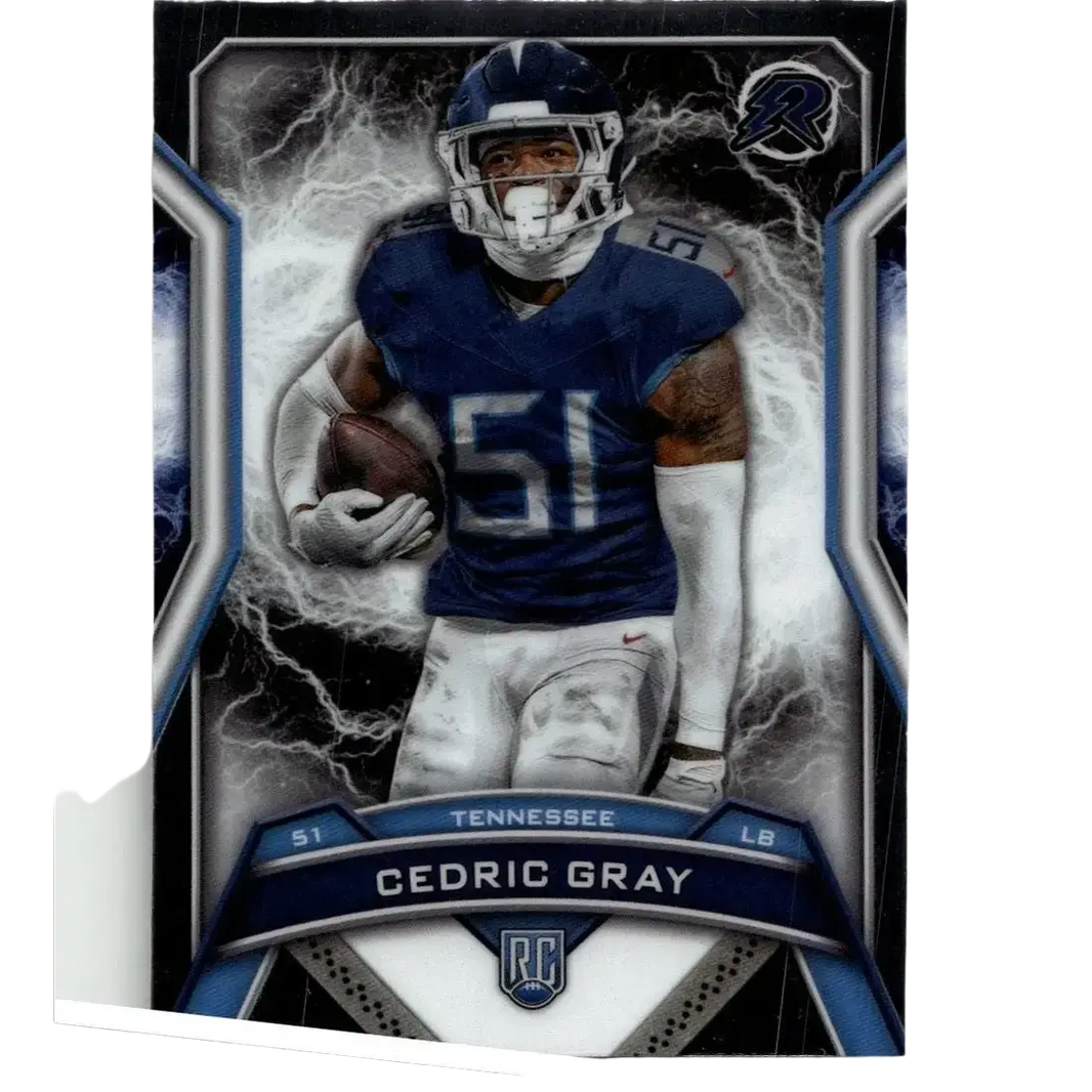 Blue and white topps resurgence 2024 #193 cedric gray football trading card with dynamic lightning effect design