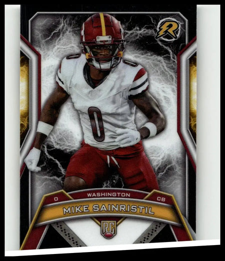 Red and white football jersey with black trim featuring number 0 from 2024 topps resurgence mike sainristil card