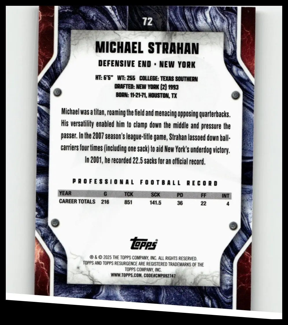 2024 topps resurgence #72 michael strahan new york football defensive end trading card for action and toy figures
