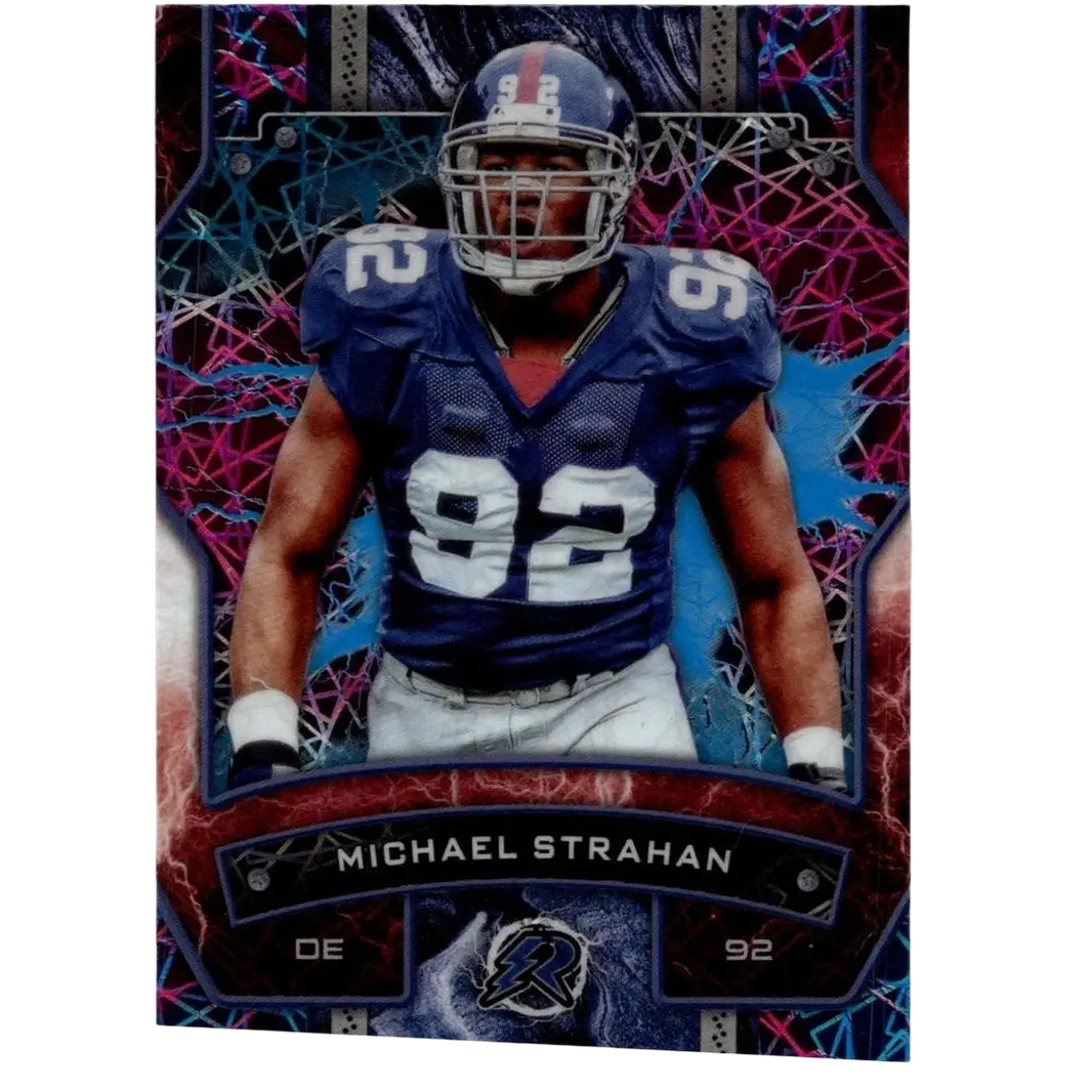 Michael Strahan football trading card in blue jersey number 92 from 2024 Topps Resurgence action & toy figures series