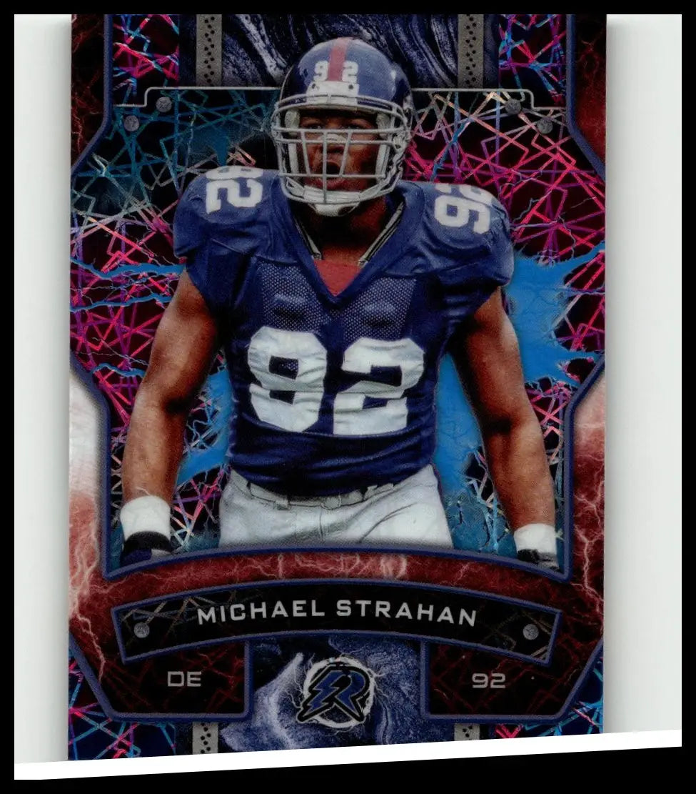 2024 topps resurgence #72 michael strahan blue and white football trading card with vibrant abstract background design