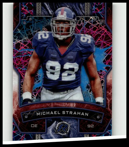 2024 topps resurgence #72 michael strahan blue and white football trading card with vibrant abstract background design