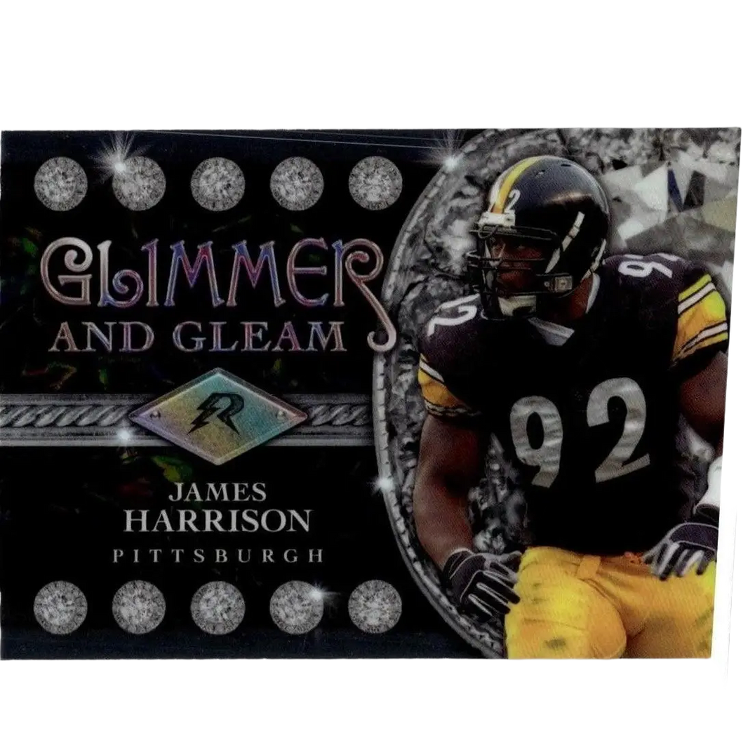 2024 Topps Resurgence glimmer and gleam james harrison football card featuring black helmet yellow stripes jersey 92 silver