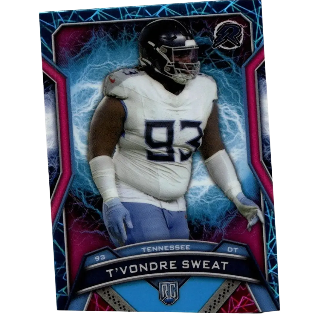 T’vondre sweat defensive tackle card in tennessee titans uniform from 2024 topps resurgence sky blue and pink shock set