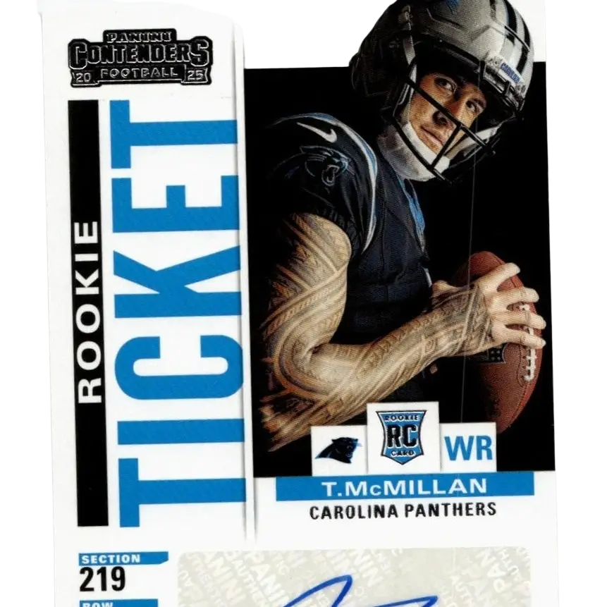 This panini contenders 2025 rookie ticket autographed card features autographed tetairoa mcmillan select contenders rookie