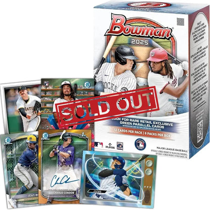 Bowman 2025 baseball card box and cards.