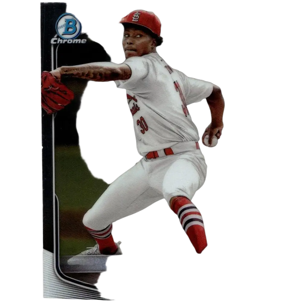This is a black-bordered 2025 Bowman chrome prospects baseball trading card featuring Tink Hence in white and red