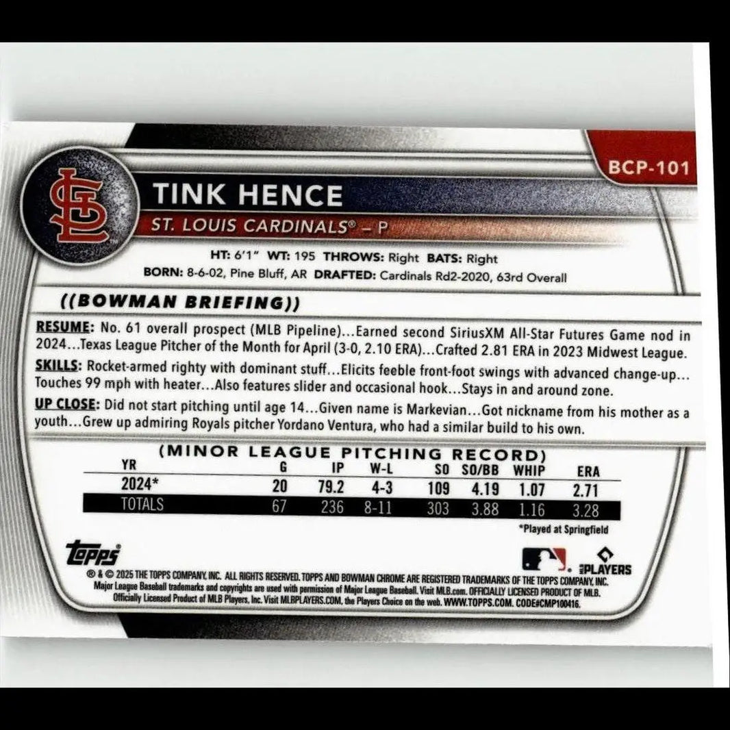 2025 bowman bcp-101 tink hence chrome prospects action and toy figure featuring a shiny chrome finish for collectors